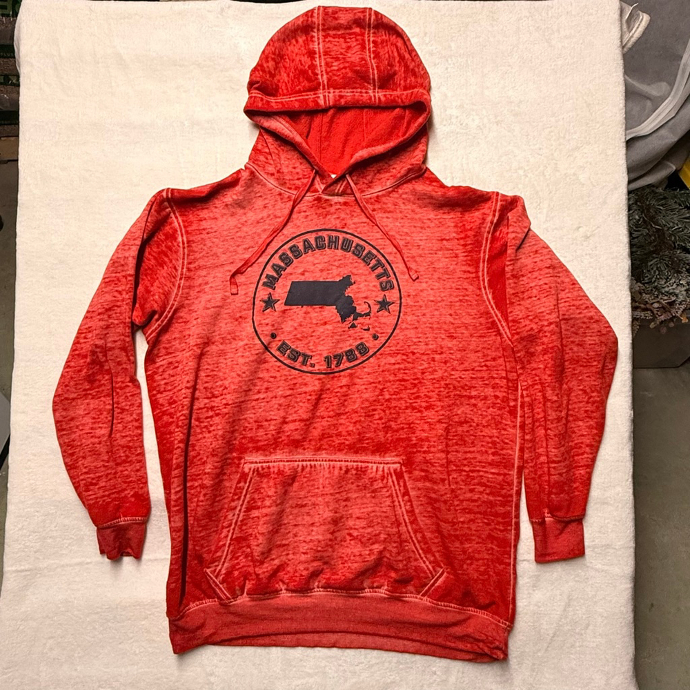 Men's Red White Massachusetts Graphic Hoodie XL Lightweight Soft